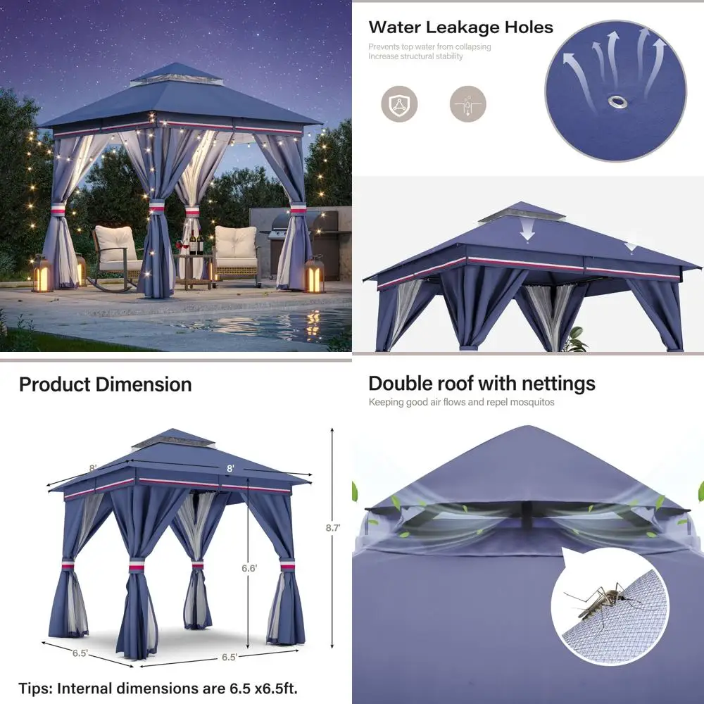 

Heavy-Duty Outdoor Patio Gazebo with Expansion Bolts, 8x8 Feet, Double Roofs, Mosquito Protection, Ideal for Parties and Shelter