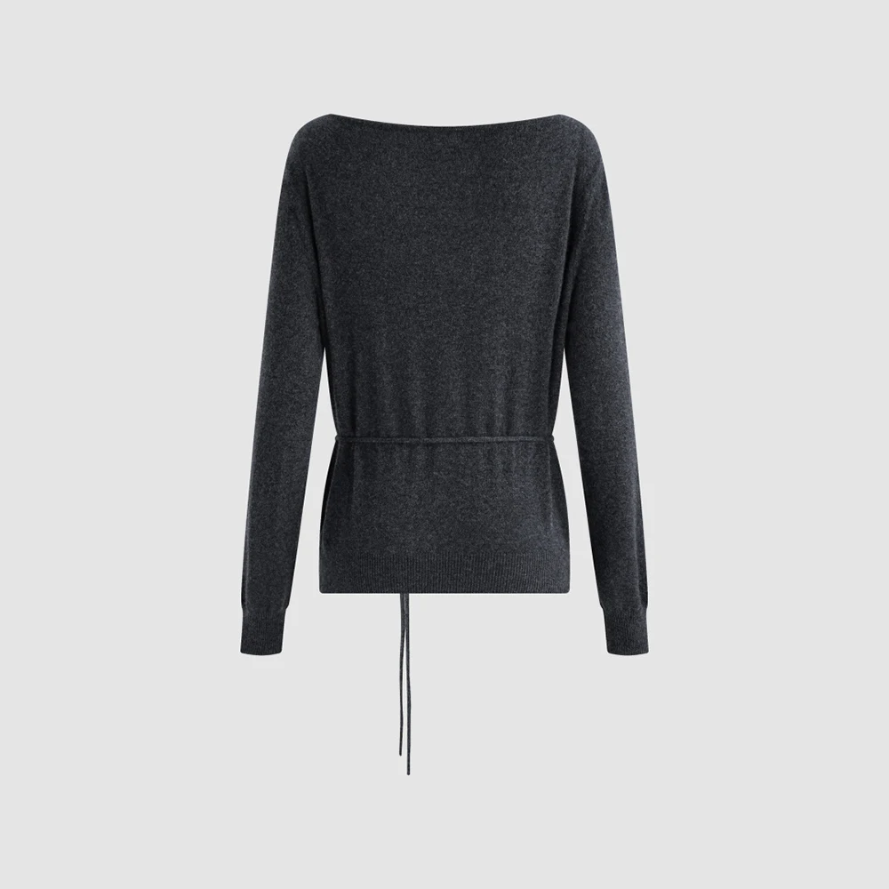 Women 100% Wool Knit Cardigan Long Sleeve Sweater with Side Buttons & Waist Tie Belt Elegant Slim Ladies Knit Top for Autumn