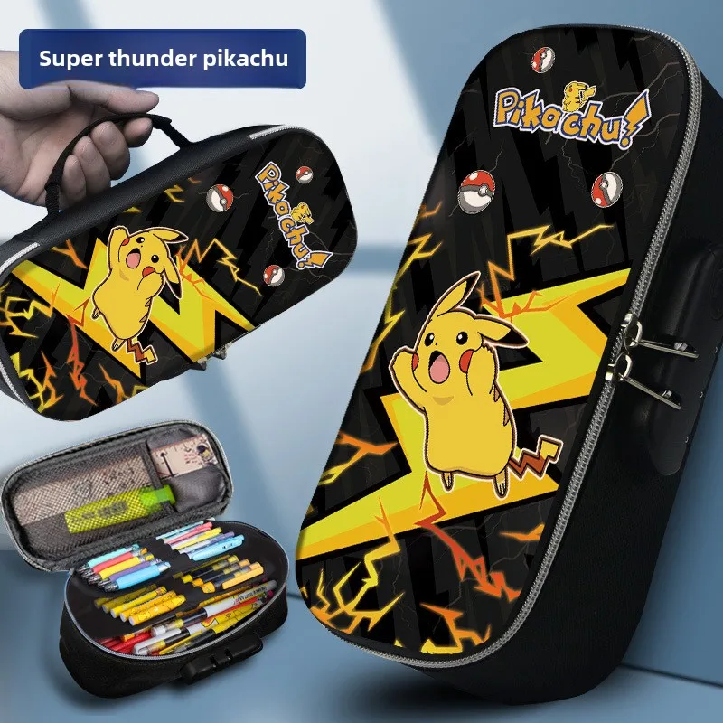 Pikachu Federmäppchen Cartoon 3D Jungen Briefpapier Neue Stiftaufbewahrungstasche 4-lagig Große Kapazität Zahlenschloss Stiftetui Bleistiftbox