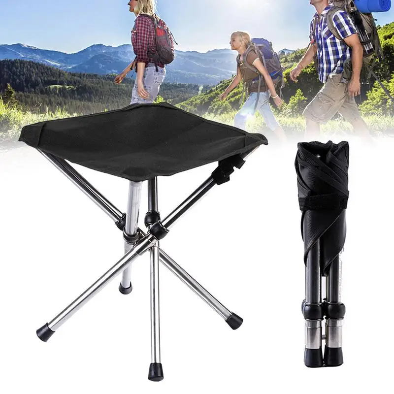 Foldable Stainless Camp Stool Camping Chair Foot Stool High Load Bearing Portable Small Outdoor Fishing Stool For Beach Hiking