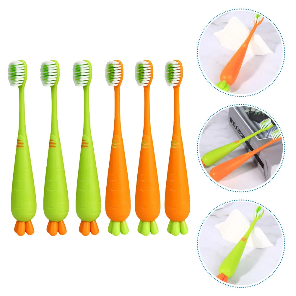 

6 Pcs Carrot Toothbrush for Kids Soft Pet Manual Children Tpr Travel Toothbrushes