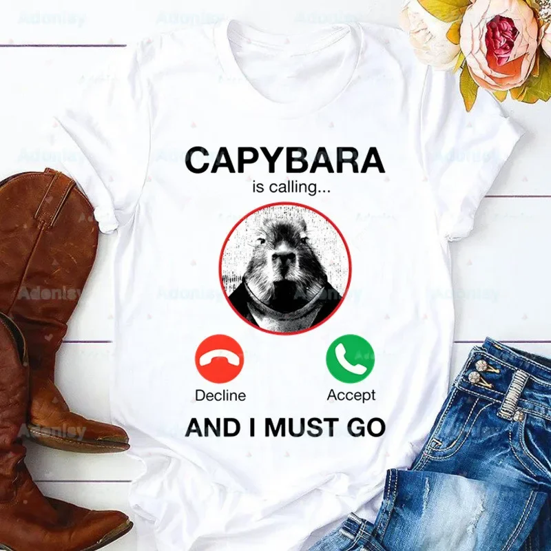 Capybara Funny Cartoon Women T Shirt Casual Capybaras Tshirts Kawaii Top Tees Female Harajuku Short Sleeves Capibara T-Shirts