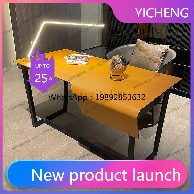 LYY Italian Minimalist Solid Wood Saddle Leather Desk Modern Light Luxury Designer Model Home Computer Desk