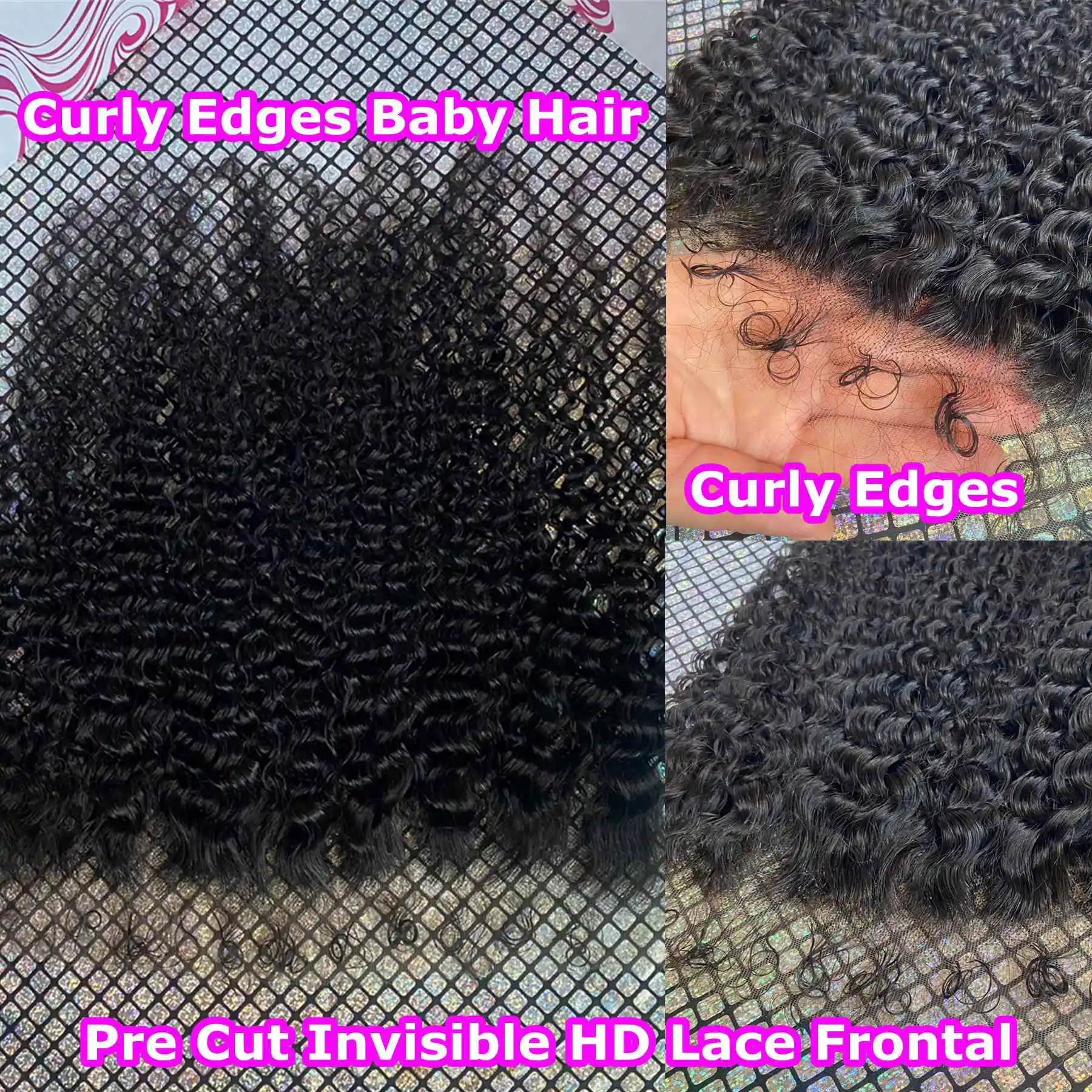 Curly Edges Baby Hair Invisible 6x6 HD Lace Frontal Human Hair Deep Curly Glueless Melt Skins HD Full Lace PrePlucked for Woman