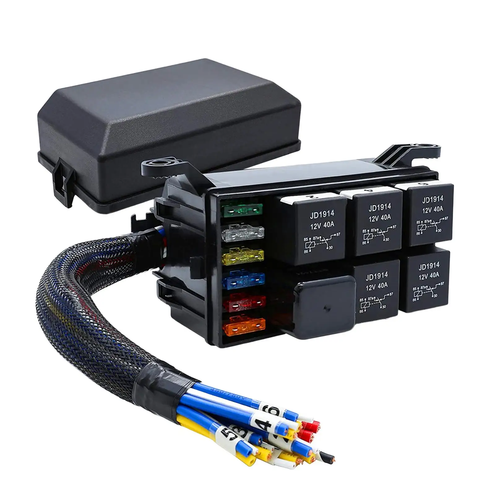 Relay Fuse Box 6 Slot ATC ATO Blade Holder Prewired Waterproof Dustproof Plastic for Car Marine Boat Truck Camper