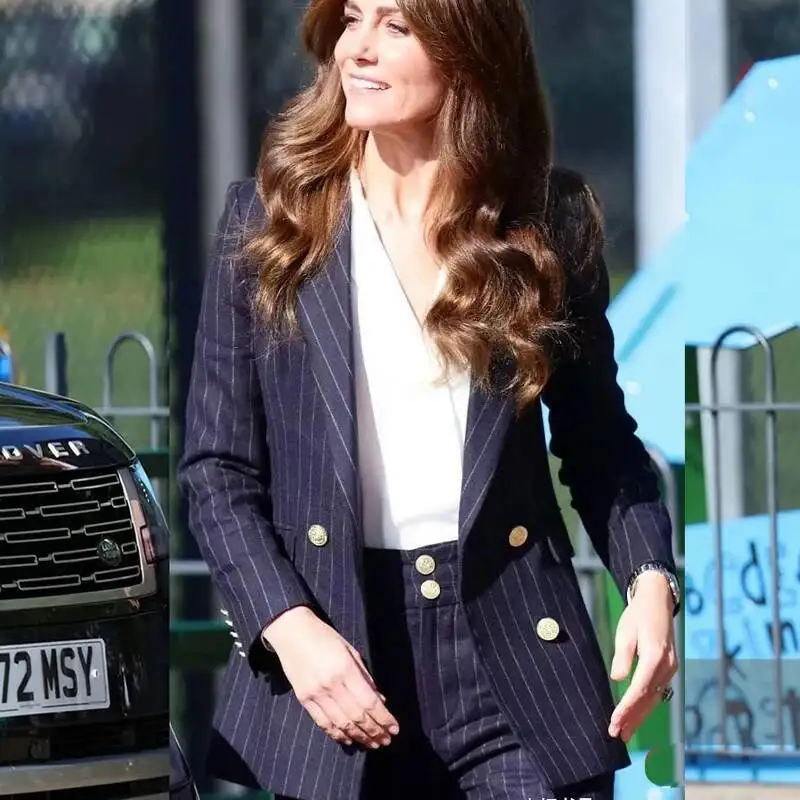 

2025 Spring Stripe Design Women Suit Jacket Kate Princess Vintage Blazer And Trouser Set