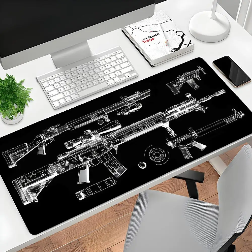 

900x400 Oval Tactical Gun Large Mouse Pad Precision Gaming Design Desk Pads Anti-Slip Rubber Bottom Washable Surface Office Mat