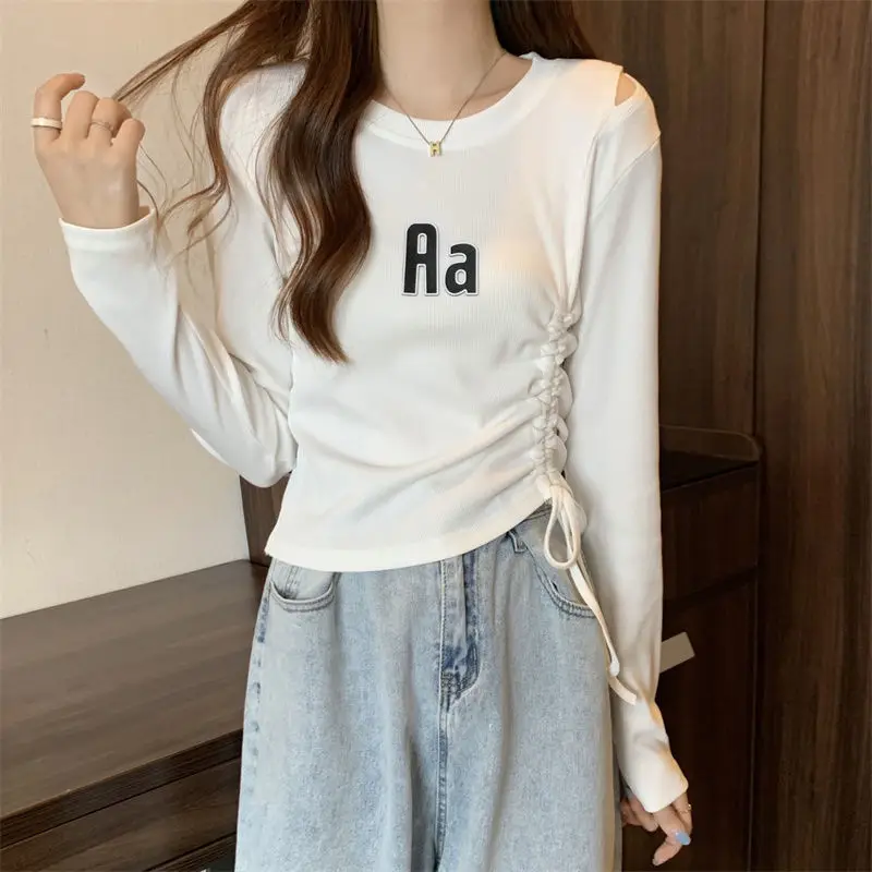 

Women's Autumn Casual Fashion Simplicity Letter O-neck Long Sleeve T-Shirt Women Clothes Office Lady All-match Temperament Tops