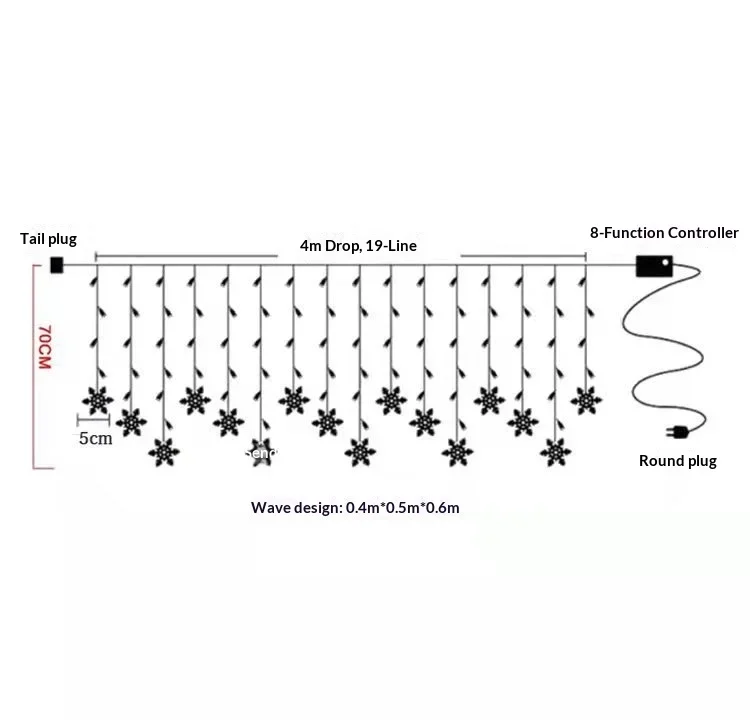 Новогодняя гирлянда, снежинка, гирлянда, рождественские светодиодные занавески, уличное освещение для дома, струны 110 В/220 В, вилка европейского/американского стандарта