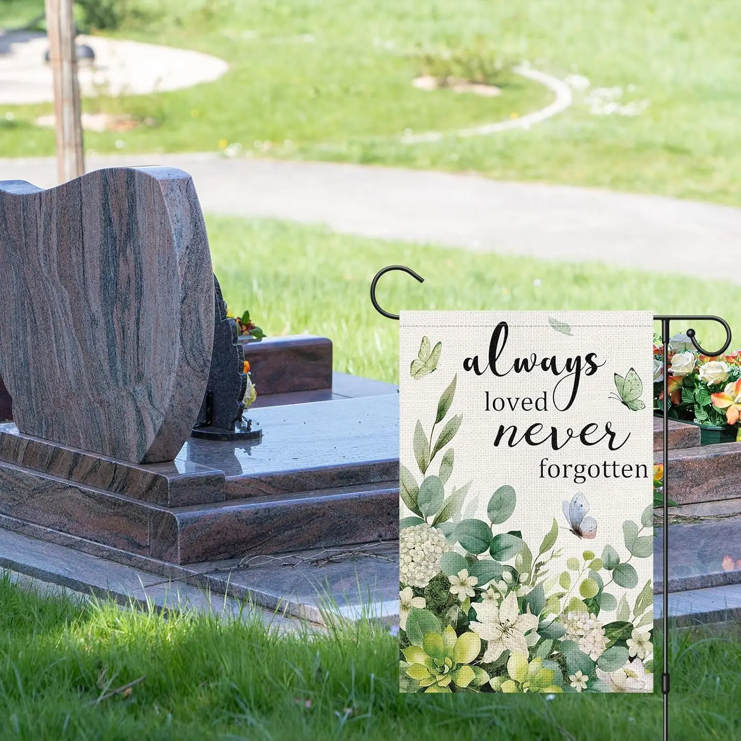 Heyfibro Always Loved Never Forgotten Memorial Garden Flag 12x18 Double Sided Burlap, Spring Summer Eucalyptus Leaves Floral AAS