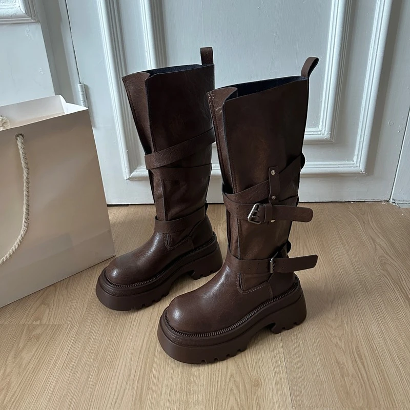 膝丈を超えないスーパーナイトブーツ-2025年秋-プラットフォーム-ブリティッシュスタイル-ファッションブーツ-レディース