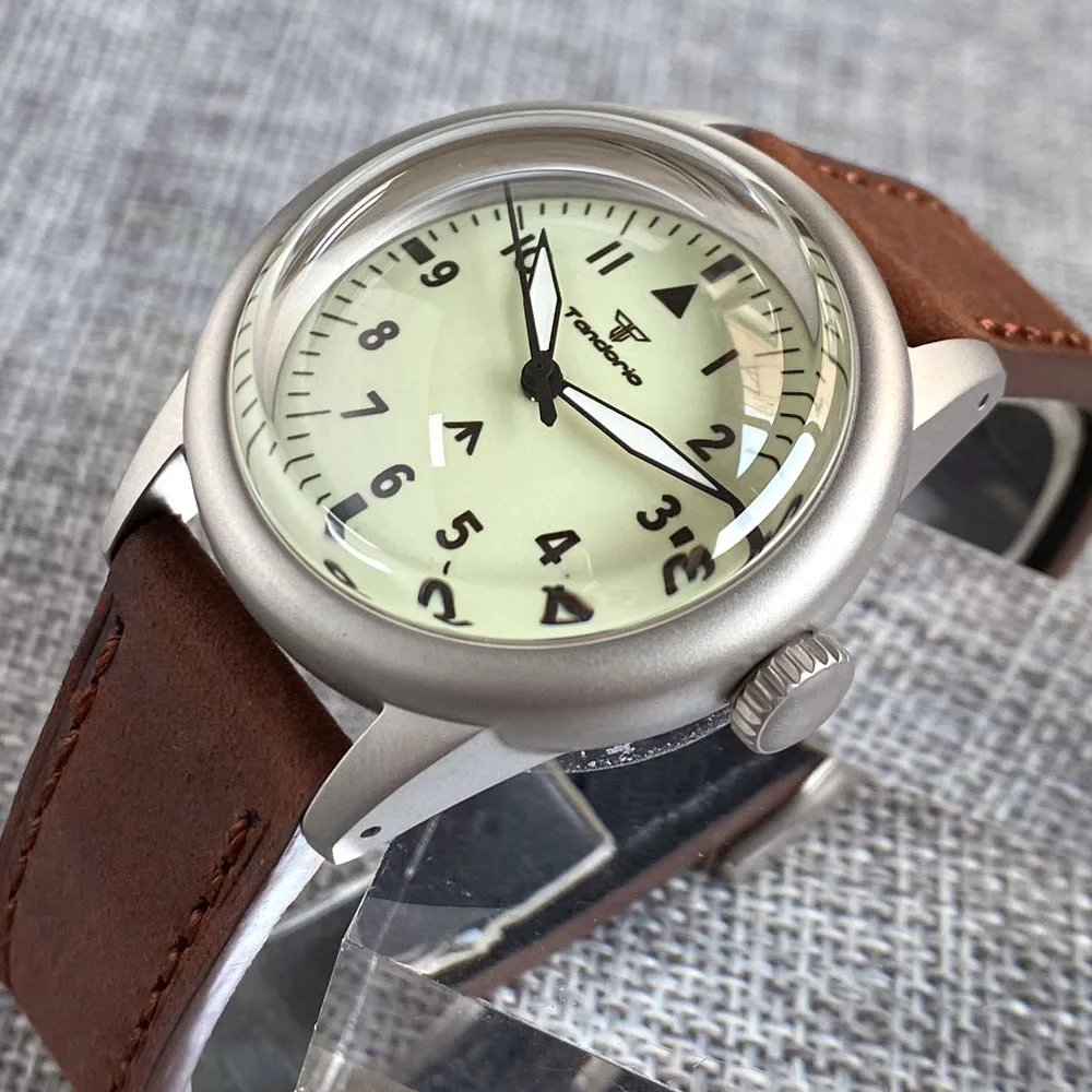 Tandorio 36 مللي متر مزدوج القبة الياقوت الزجاج اليابان NH35A التلقائي الميكانيكية الرجال ساعة العسكرية الرجعية الطيار 200 متر مقاوم للماء