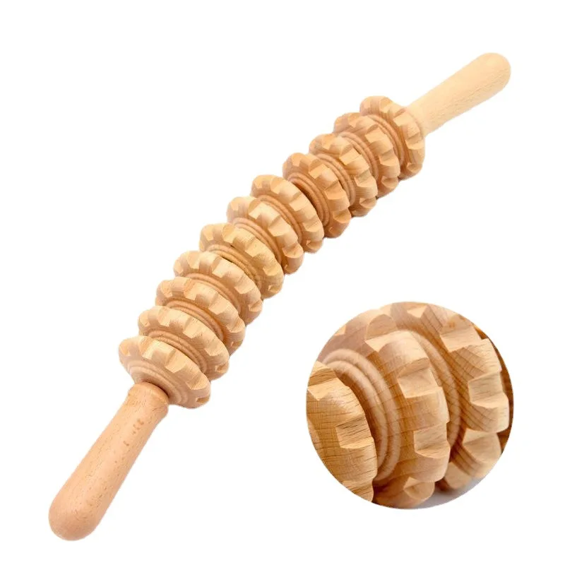 

YTYIN Wooden Curved Handle Rolling Rod Gua Sha Tools Handheld Cellulite Wheel Body Wooden Massage Roller Tool