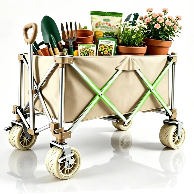 Foldable Hand Cart, Large-Capacity, Durable Camping Cart with Reinforced Metal Frame—Folding Trailer for Gardening Pots and Tools, Ideal for Shopping, Outdoor Activities, the Beach, Gardening, Fishing, Sports, and Pet Travel. No Assembly Required.