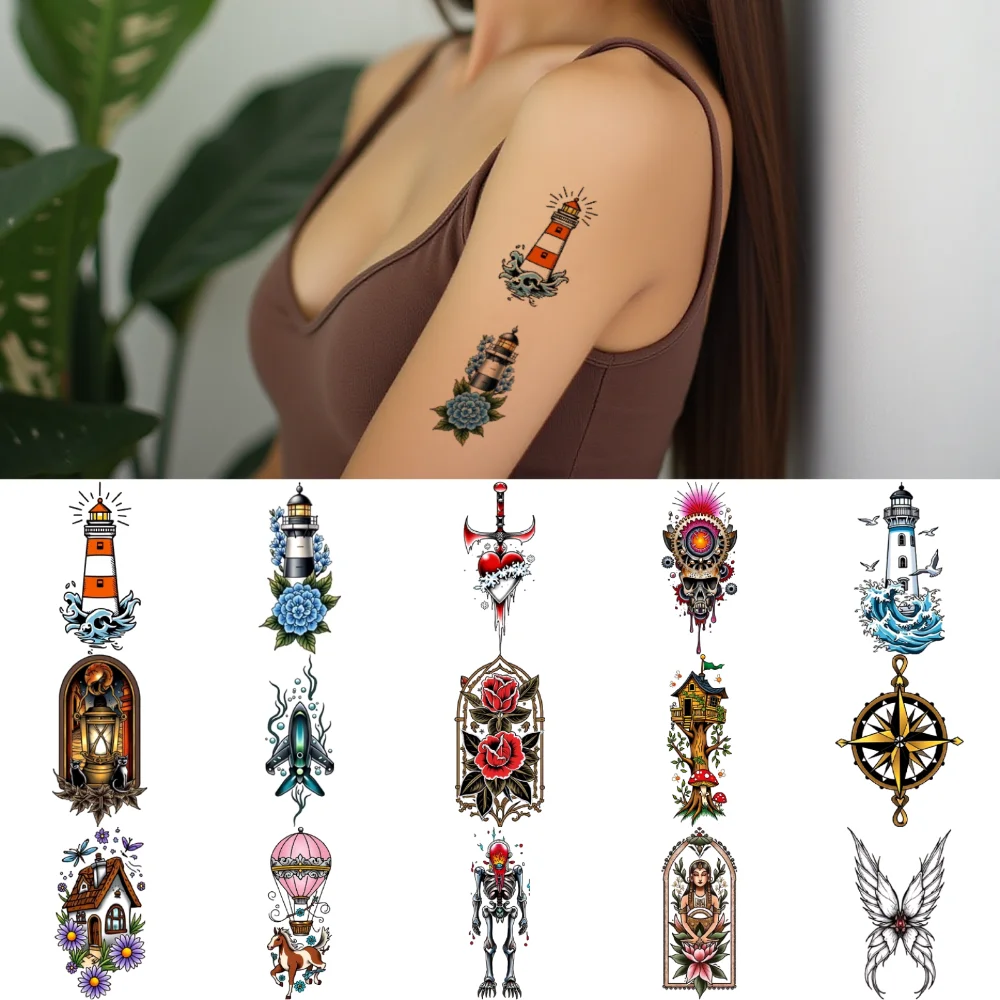 

28pcs Temporary Tattoo Waterproof Long-lasting Body Stickers Skull With Smoke Owl With Rose Dreamcatcher For Arms Shoulders