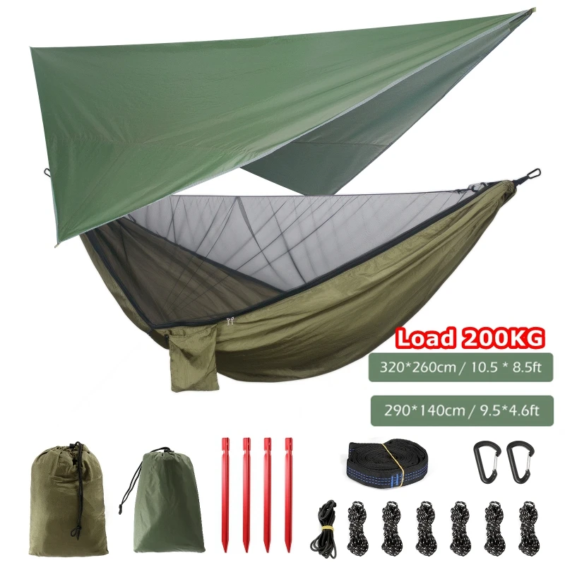 

2Person Ultralight Portable Camping Hammock &Tent Awning Large Coating Rain Fly Tarp Waterproof Mosquito Net Hammock Canopy Sets