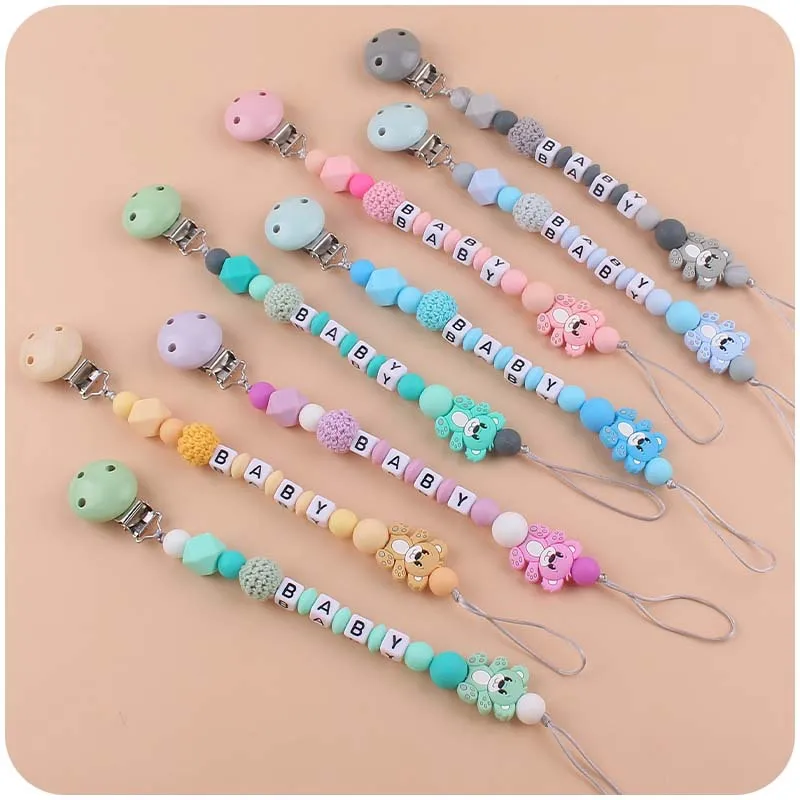 Custom Personalized Name Pacifier Holder Chain Handmade Clip Silicone Infant Feeding Teether Baby Teething Toy Newborn Chew Gift