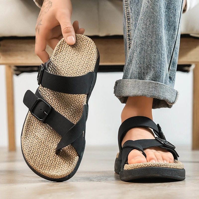 

Casual Men's Summer 2026 Flip Flops Driving Soft Bottom Beach Shoes Trendy Slip-On Sandals Comfortable PU Leather EVA Sole