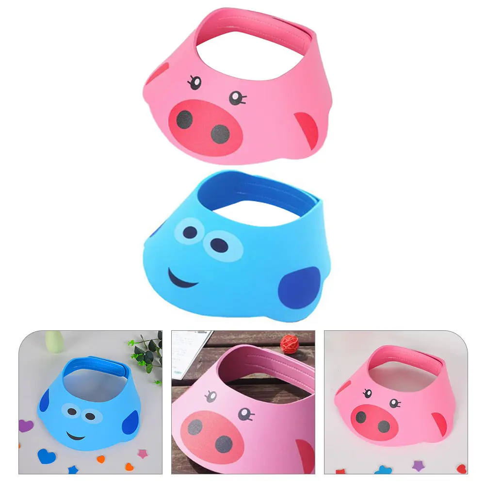 2Pcs Baby Shower Cap Adjustable Bath Hair Washing Visor Hat Kids Shampoo Hat Toddler Hair Washing Shield Cartoon Design