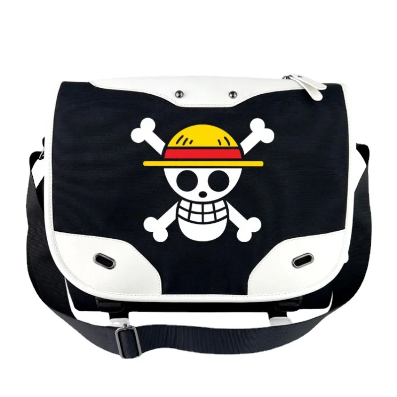 

One Piece Peripheral Satchel Bag Casual PU Leather Black and White Color Matching Messenger Bag Canvas Student Shoulder Bag