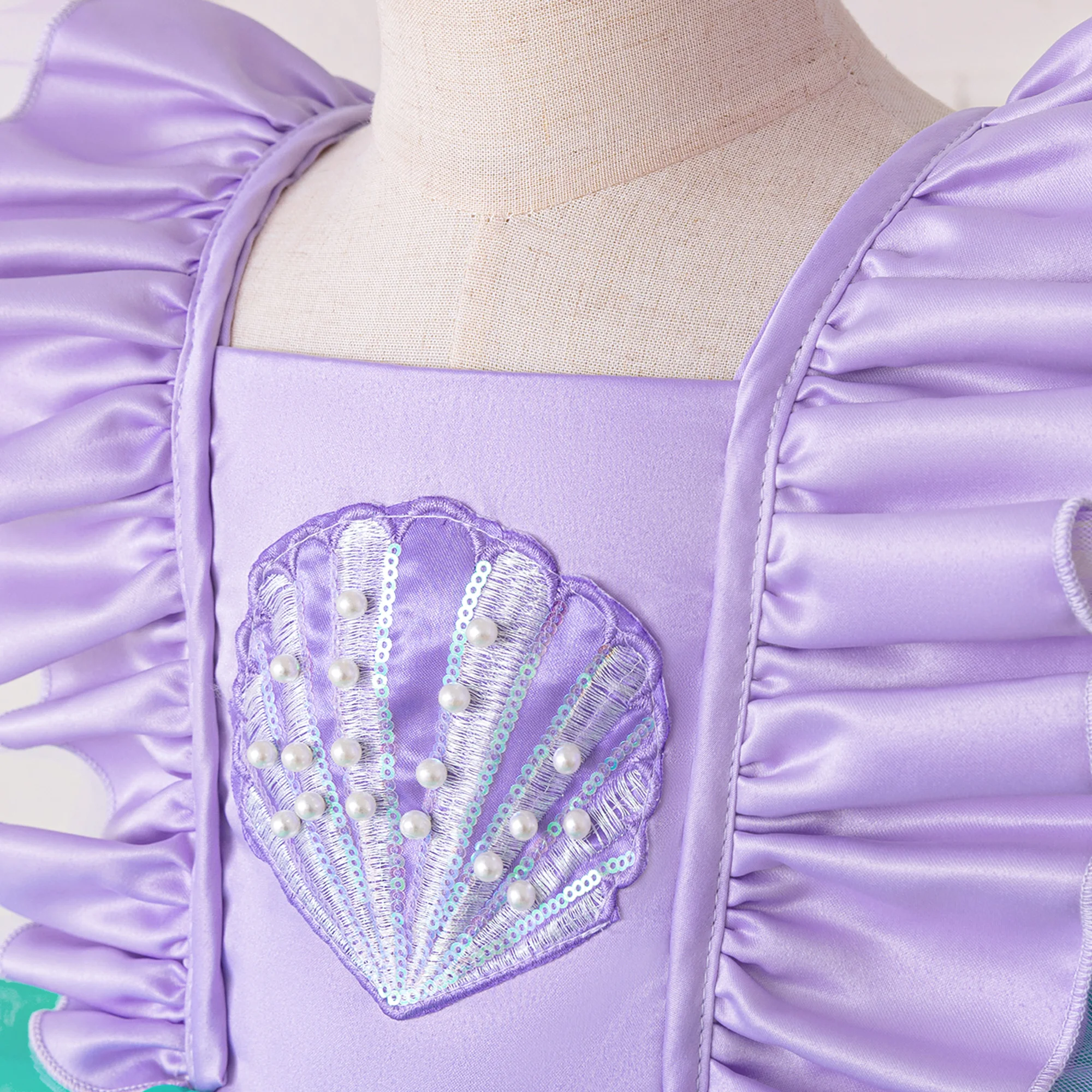 Kleine Meerjungfrau Ariel Partykleid für Mädchen, Karneval Cosplay Halloween Kostüm, Geburtstags-Prinzessinnenkleid, Meerjungfrauen-Kinderkleidung – Detail 5