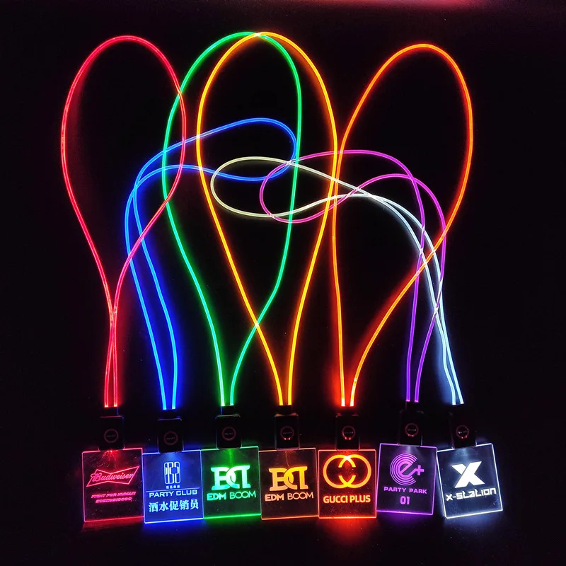 Customized. Factory LED Light-Up Lanyard Flashing Acrylic Work Exhibition Bar USB Charging Light-Up Work Badge