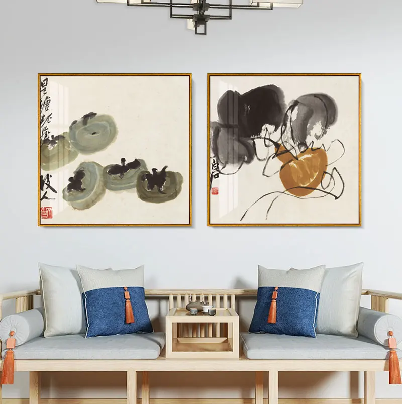 Chinese style Ink Fruit And Flower prints Wall Art Canvas posters Artwork Home Living Room office bedroom Decor Unframed