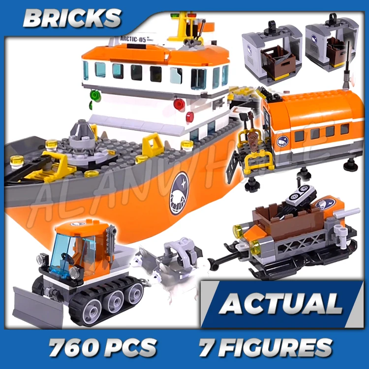 760pcs City Arctic Icebreaker Base Snow Scooter Plough Ice Wall Husky Sled 10443 Building Kits toys Compatible With Bricks