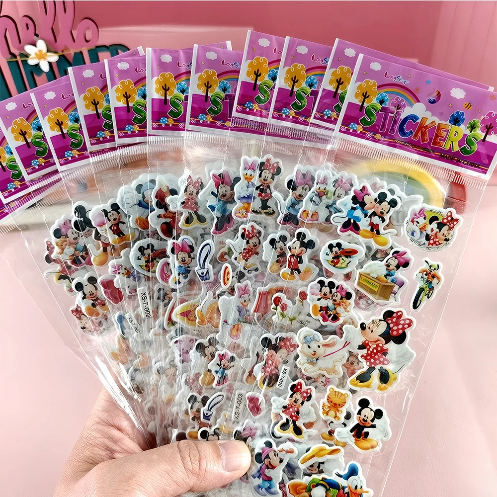 Autocollants à bulles de dessin animé Disney Mickey Mouse Minnie, 12 pièces, pour Skateboard, ordinateur portable, téléphone, guitare, décoration DIY, autocollants de récompense, jouet