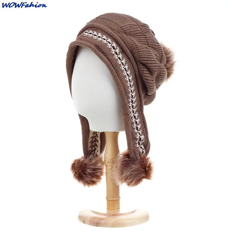 NEW Winter Warm Wool Hats for Women Simple Cute Fur Ball Hat Thickened Ear Protection Warm Cycling Women Hat Ski Cap Beanie