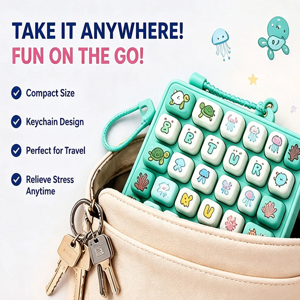 Deep Focus Mindful Prop 26 Grid Keycap Clicker Mechanical Keyboard Keychain ASMR Tactile Button Gadget Corporate Event Gag Gift