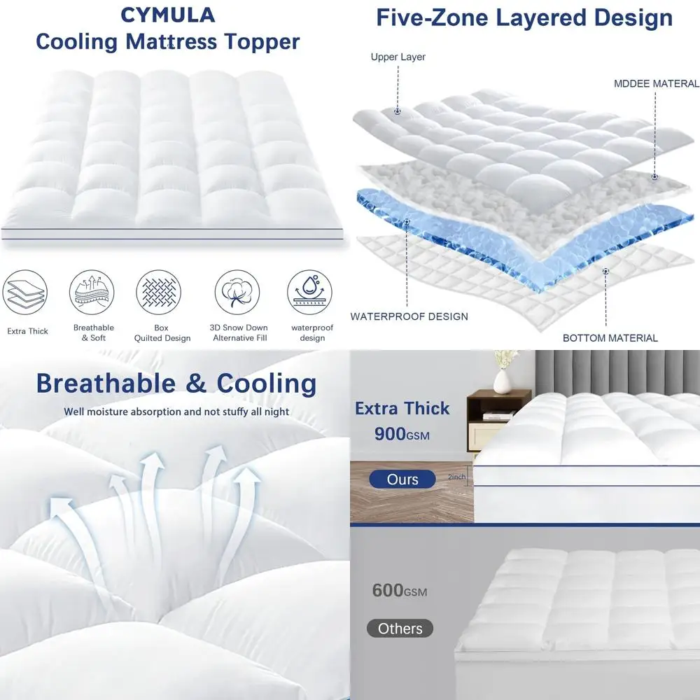 

Twin XL Mattress Topper for College Dorms - Waterproof, Cooling, Pillow Top with Deep Pockets and Breathable Fill