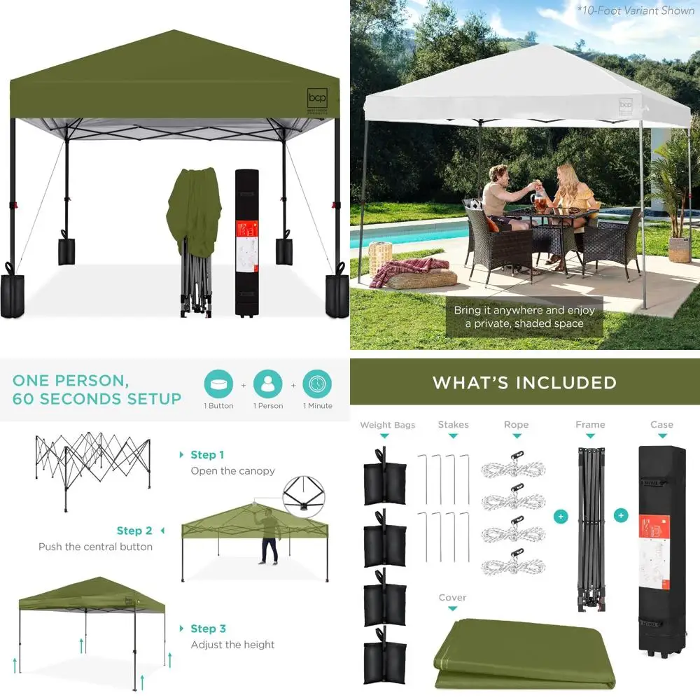 

Quick Setup 8x8ft Single Person Pop-Up Canopy Tent with Push-Button, Carry Case, and 4 Anchors - Olive