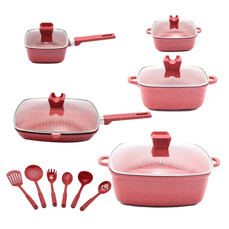 Pot, square granite, marble, Maifanshi non-stick pan set