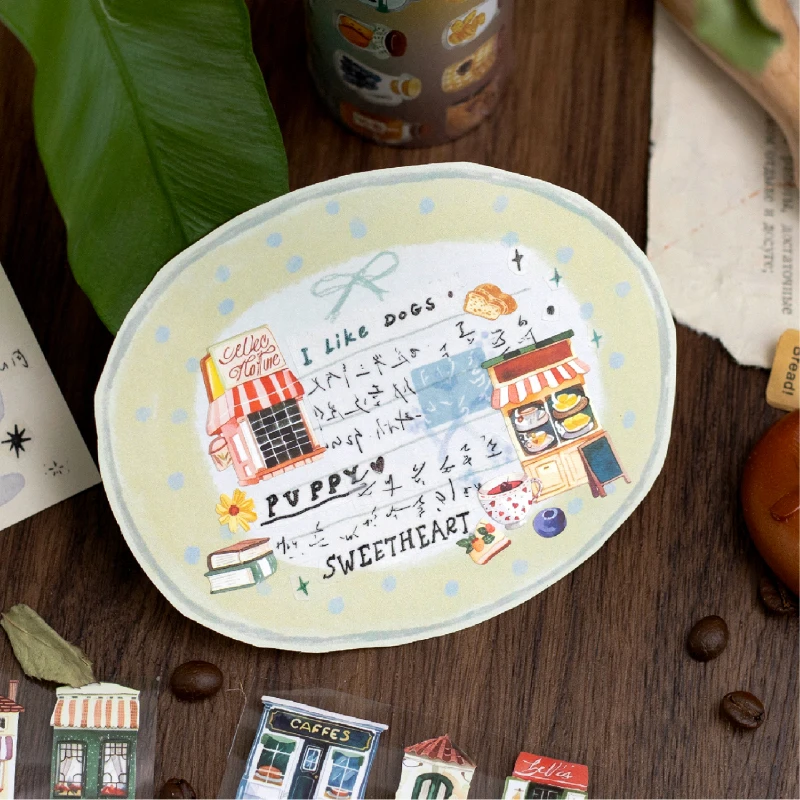 Small Daily Synthetic Paper Tape Coffee Building Pattern Hand Account Creation  DIY Scrapbook Photo Frame Decoration Sticker
