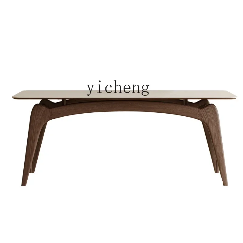 XL Stone Plate Solid Wood Dining Table Modern Minimalist Suspension Rectangular Stone Plate Dining Table and Chair