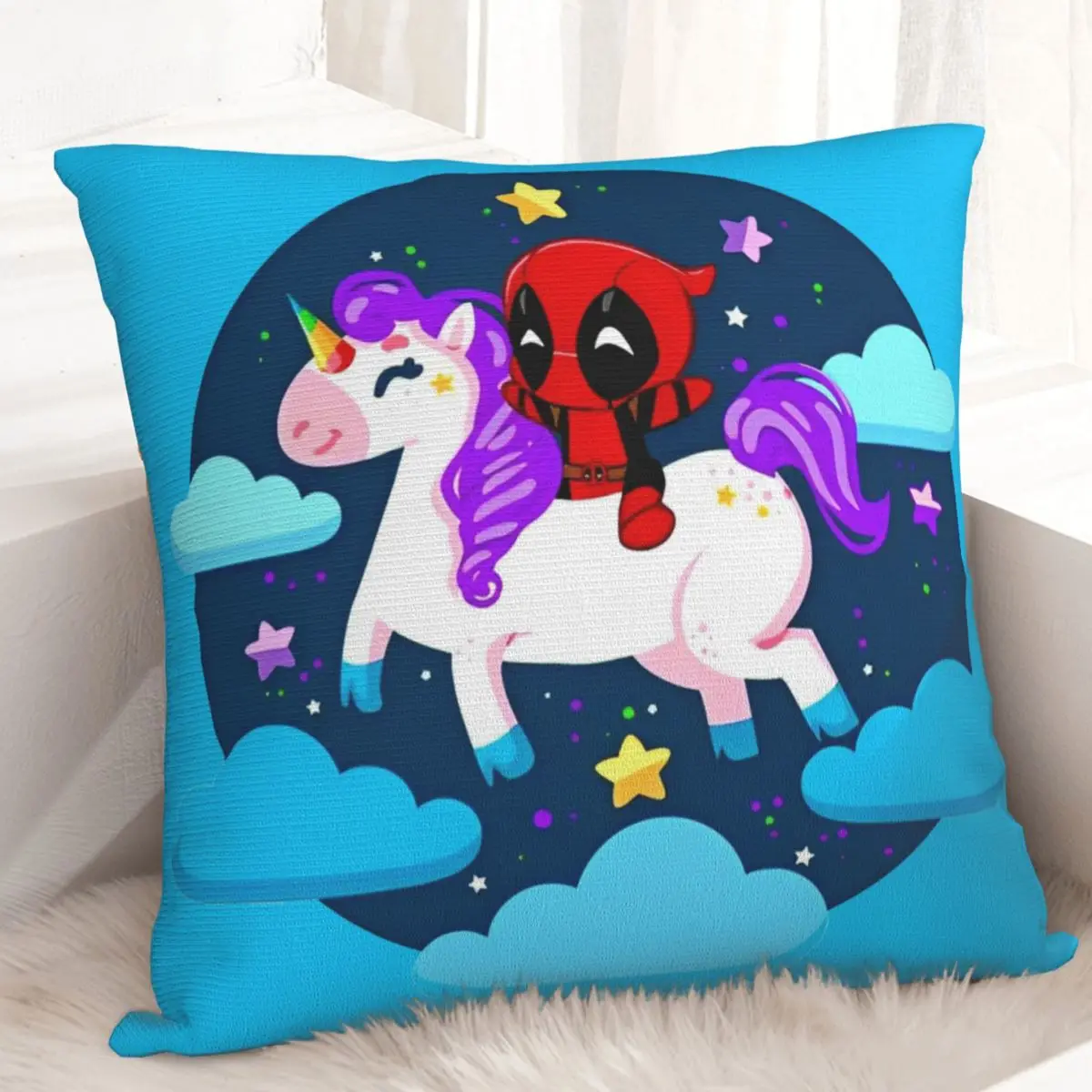 Deadpool Riding A Unicorn Pillowcase Printed Polyester Cushion Cover Decorative Throw Pillow Case Cover Chair Square 40X40