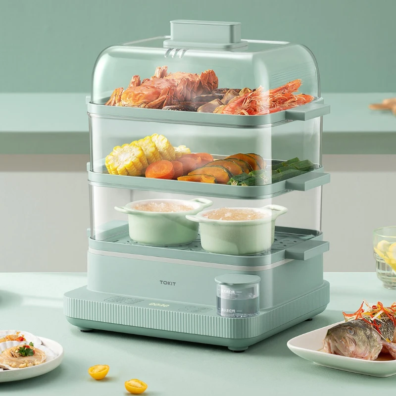 Visible Water Level Electric Steamer, 3-Layer Multifunctional Household Steam Cooker with Smart Appointment for Steaming Fish