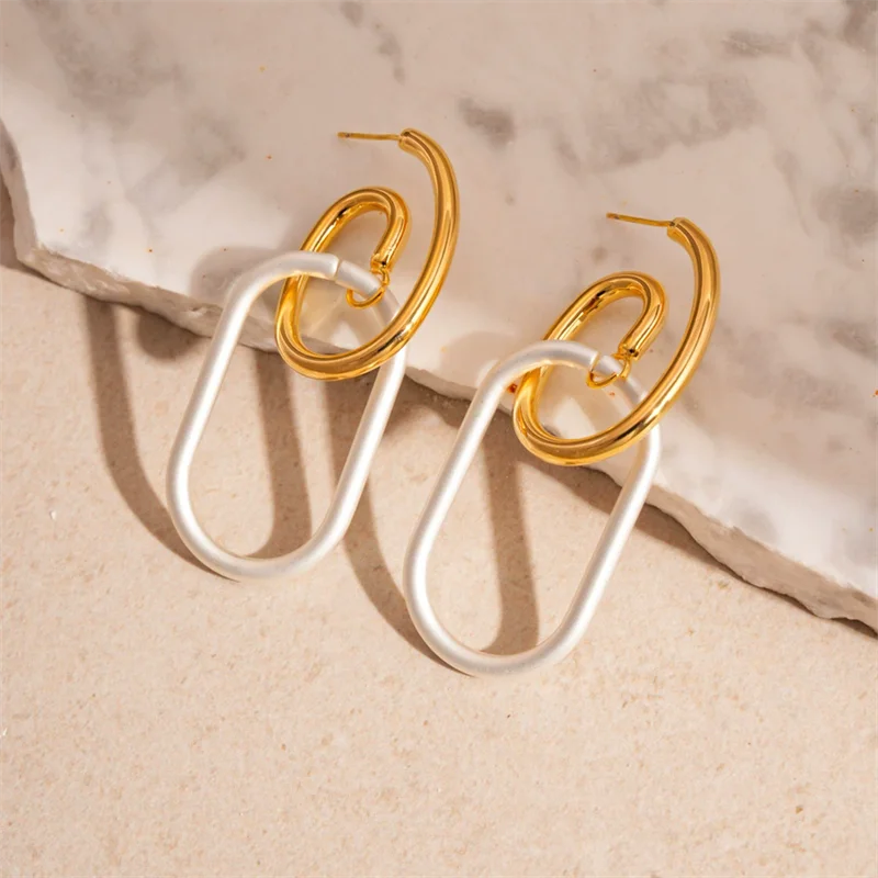 XIALUOKE Geometric Metal Oval Pendant Long Earrings For Women\'s Party Wedding Festival Jewelry Accessories