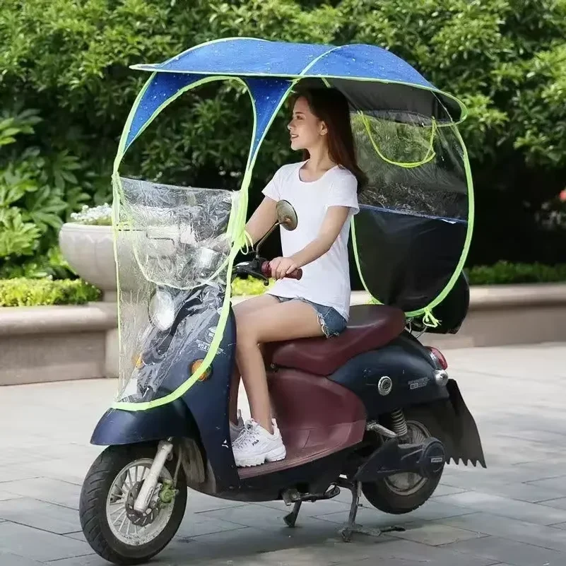 NEW Fully Enclosed Canopy Removable Electric Vehicle Parasol Motorcycle Rainproof Cover Thickened Canopy with Metal Bracket