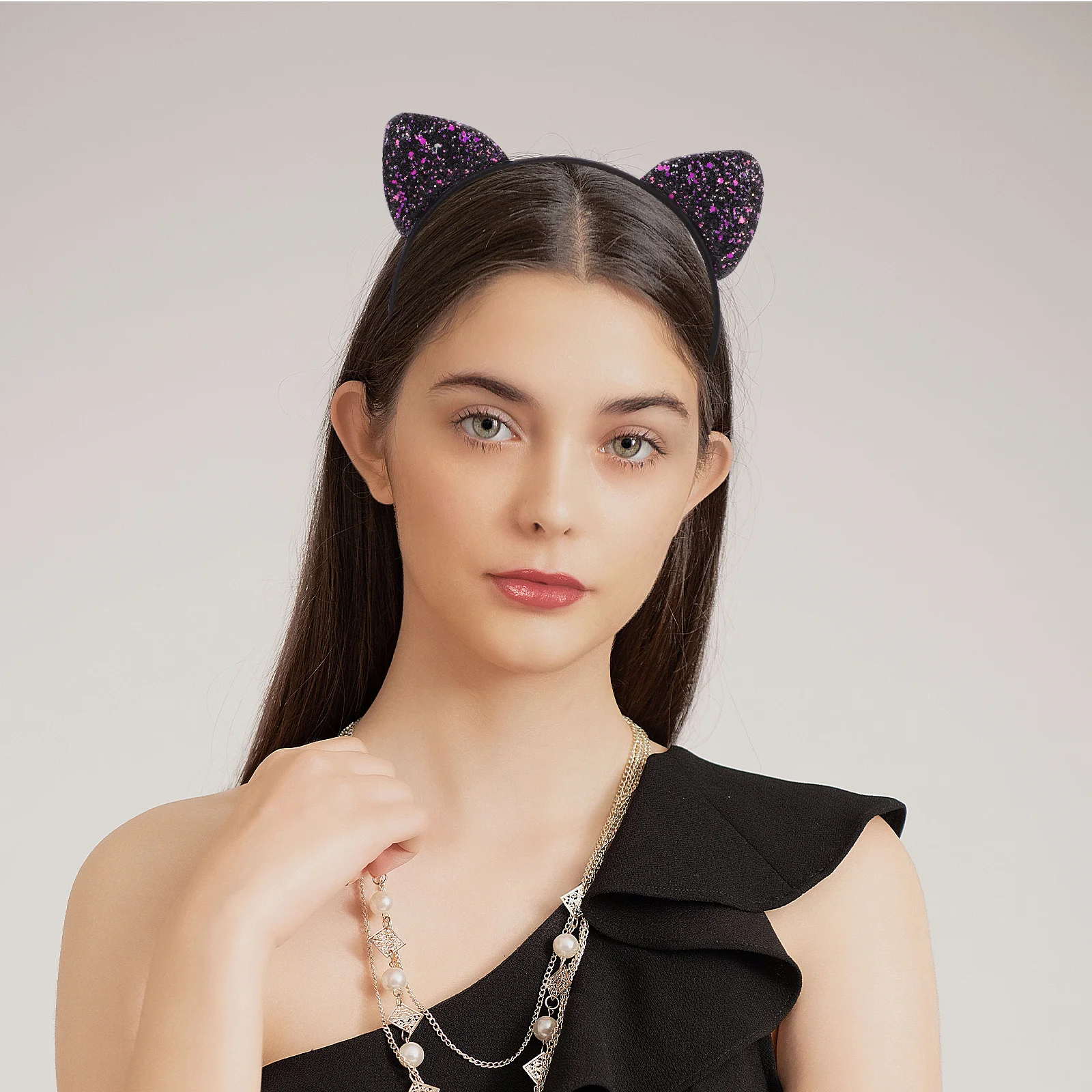 

6Pcs Cute Cat Ears Hairband for Girls Sequin Decorative Headbands Lightweight Cosplay Theme Party Hair Accessories for Little
