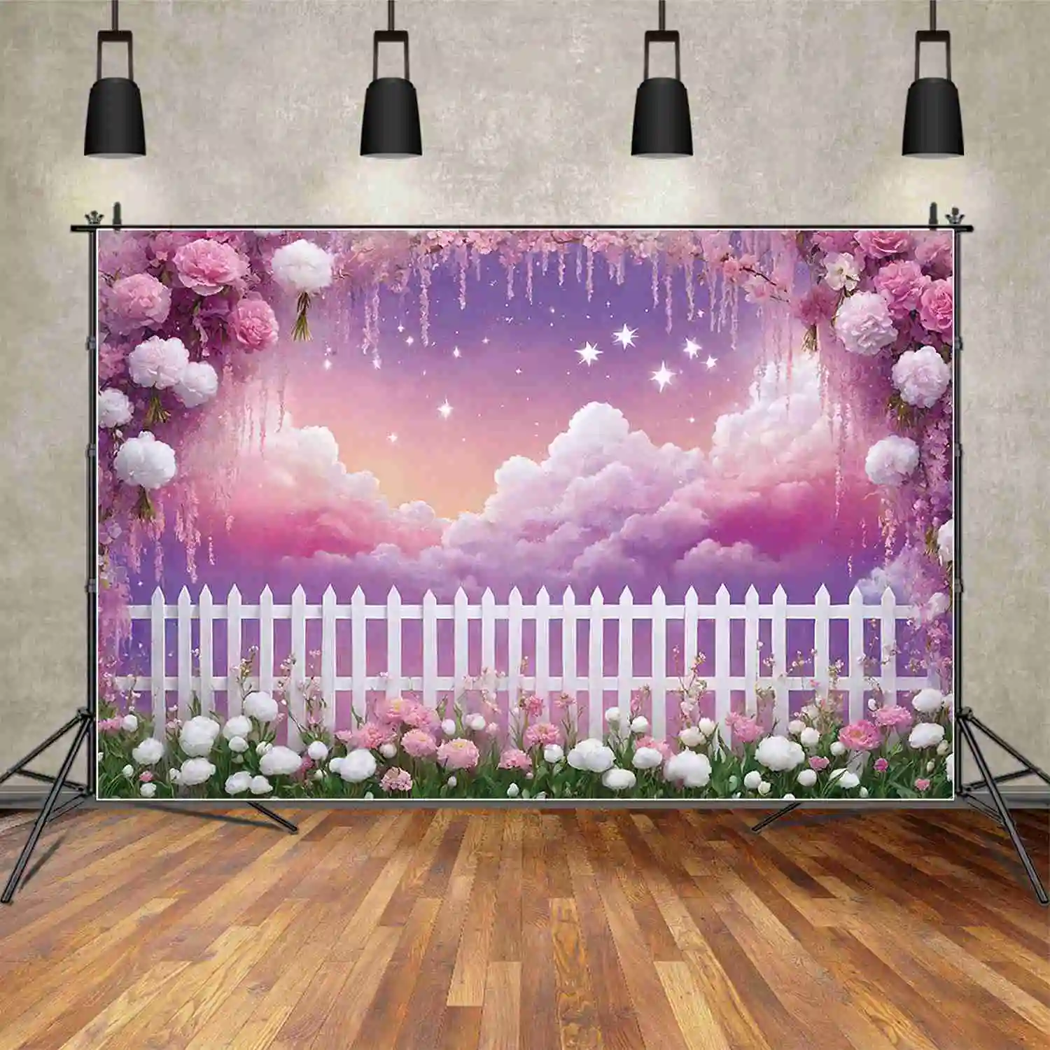 MOON.QG Pink Flower Butterfly Fence Baby Photography Shooting Props Backdrop Birthday Party Background Floral Garland Photobooth