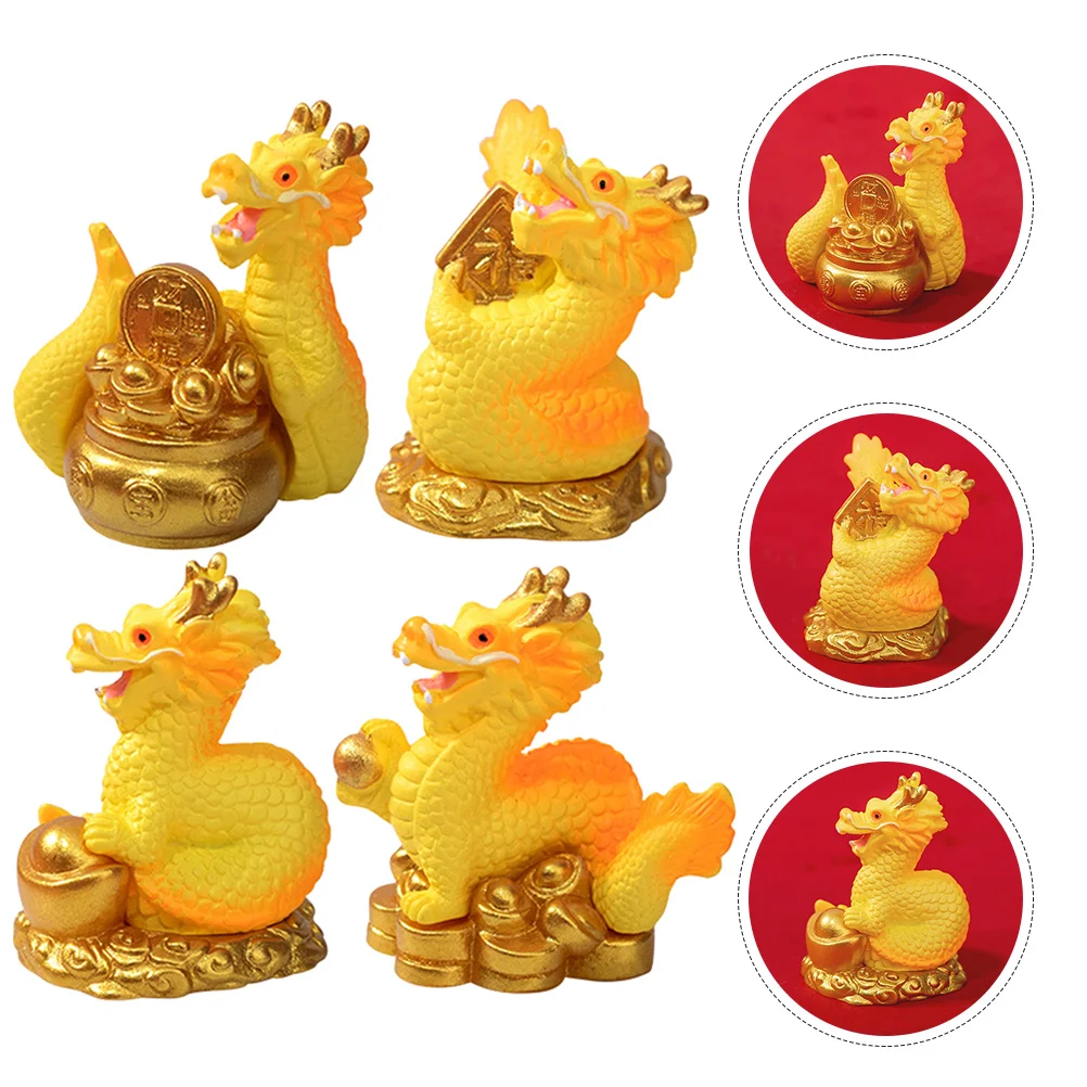 4 Pcs Mini Dragon Ornaments Resin Dragons Decoration Statue Miniature Statues Figurines