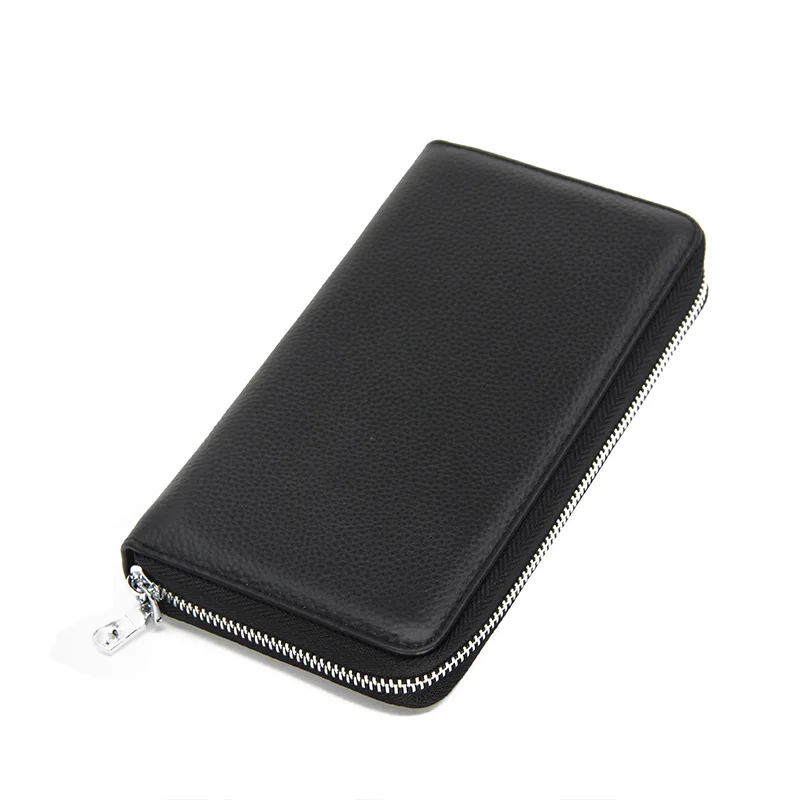 

Genuine Leather Men Women Cow Leather Card Bag Long Change Wallet ID Pocket Bank Credit Business Card Bag Solid Coin Purse