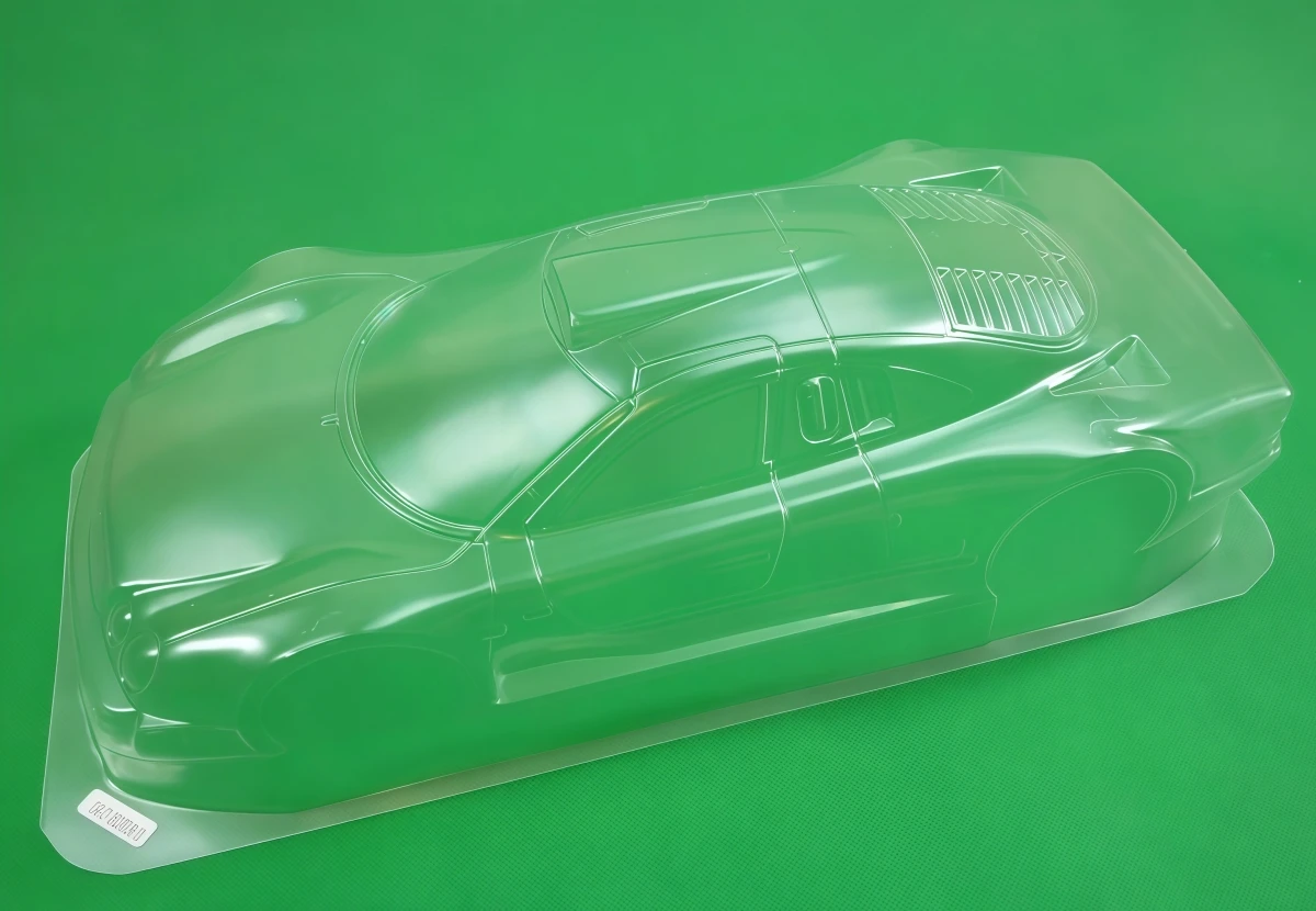 1/10 CLK GTR Clear PC Body Shell 190mm Width 258mm WB with Light Buckles, 3D Wing Mount, Mirrors & Dual Rear Wings and Decals view 3