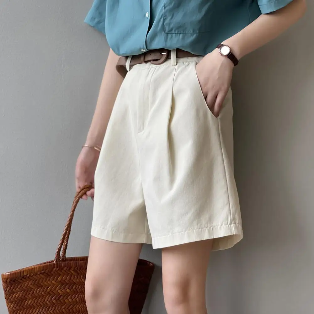 

Solid Color Shorts Stylish High Waist Women's Suit Shorts with Pockets for Office Wear A-line Knee Length Cargo for Summer