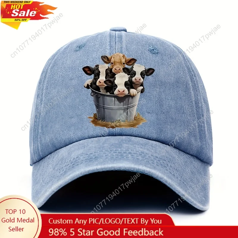 

Adjustable Cotton Baseball Cap with Cute Cow Print, Lightweight Sun Hat for Men and Women, Hand Washable - 100% Cotton, Everyday