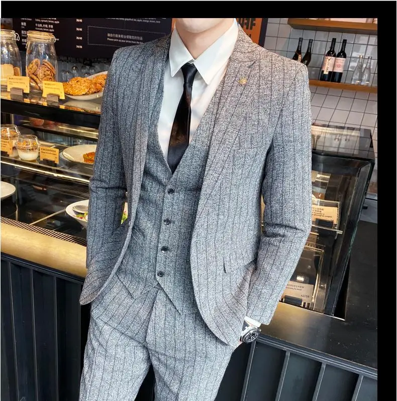 2023 Men's British Fashion Three-piece Set Slim Fit Suit Vest Trousers Ensemble Handsome Trendy All-in-one Banquet Blaze 44 S4f5414ef96e54362a5bebfe432f99929S