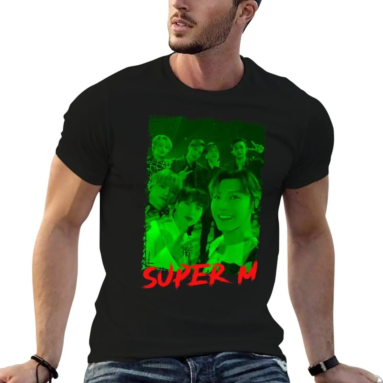 

Green Color Kpop graphic man shirts RGB SuperM Group for man funny t shirt Kpop Members Design t T-Shirt Korean luxury