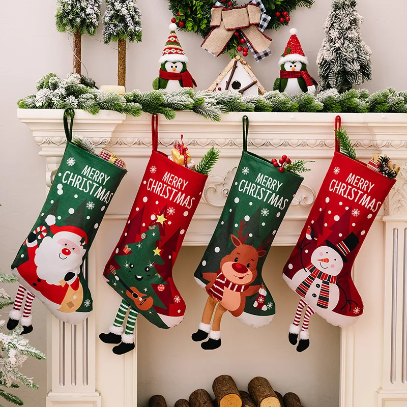 

Christmas Stocking Decorations Colorful Prints Santa Claus Christmas Socks Gift Bags Red And Green Leg Hanging Home Decor